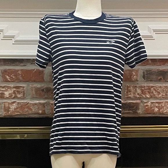 Hollister Tops - Hollister navy blue and white striped tee with logo / XS / Excellent condition
